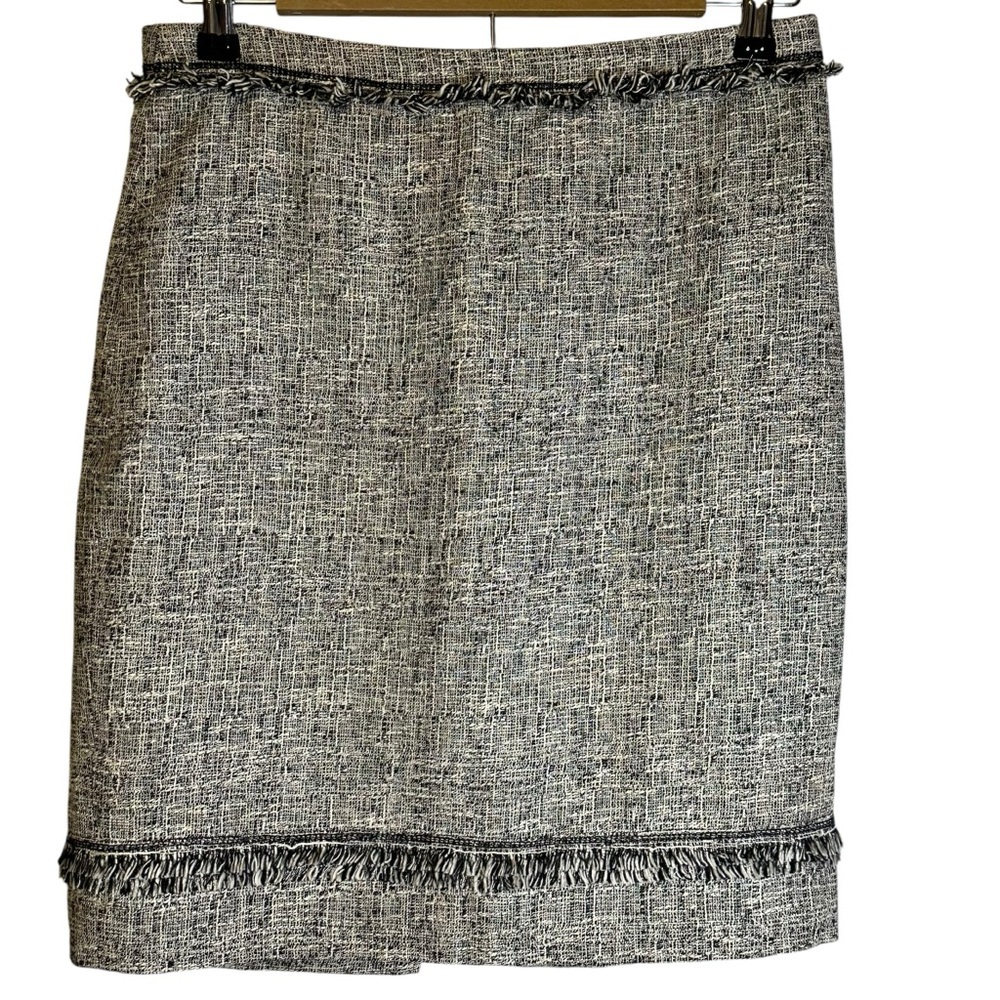 Yoana Baraschi Black White Fringed Pencil Skirt Cotton Linen Blend NYC 4‎ Career